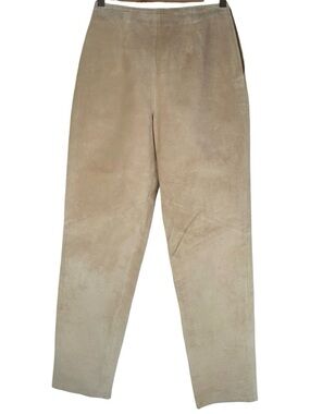 Vakko Sport Vintage Beige High Rise Suede Leather Taper Straight Pants Size 10
